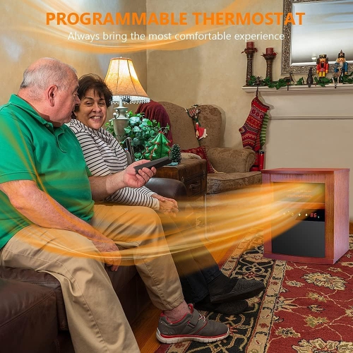 Chaufferette électrique 1500&nbsp;W de Nordic Hygge avec mode chauffage 3, thermostat, télécommande et minuterie 12&nbsp;h en noyer foncé