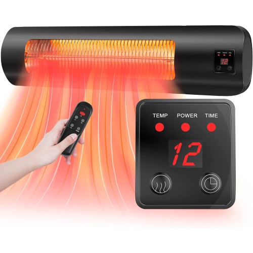 Nordic Hygge 1500W Electric Patio Heater with Remote Control and 12H Timer, IP65 Waterproof, Wall Mounted, Black