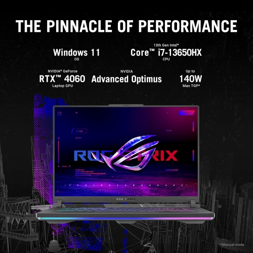 ASUS ROG Strix G16 ordinateur de jeu, écran 165&nbsp;Hz HD intégrale 16:10 de 16 po, NVIDIA® GeForce RTX™ 4060, Intel Core i7-13650HX, 32&nbsp;Go