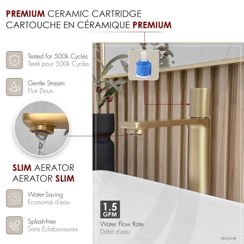 Robinet de salle de bain Nessa à une manette 12 1/2&nbsp;po, or brossé, B-122G