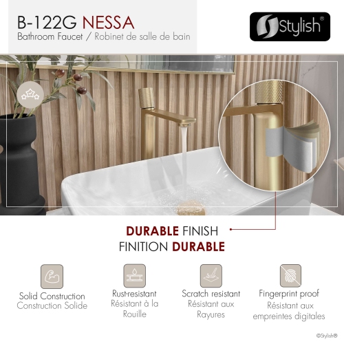 Robinet de salle de bain Nessa à une manette 12 1/2&nbsp;po, or brossé, B-122G