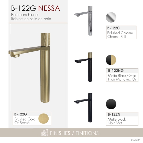 Robinet de salle de bain Nessa à une manette 12 1/2&nbsp;po, or brossé, B-122G