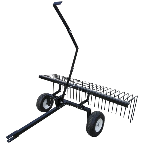 Yard Tuff 60" Pine Straw ATV Tow Behind Steel Landscape Rake w/ Wheels & Handle