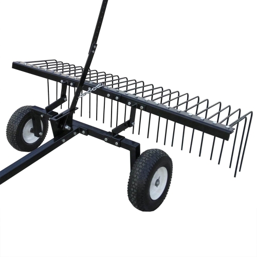 Yard Tuff 60" Pine Straw ATV Tow Behind Steel Landscape Rake w/ Wheels & Handle
