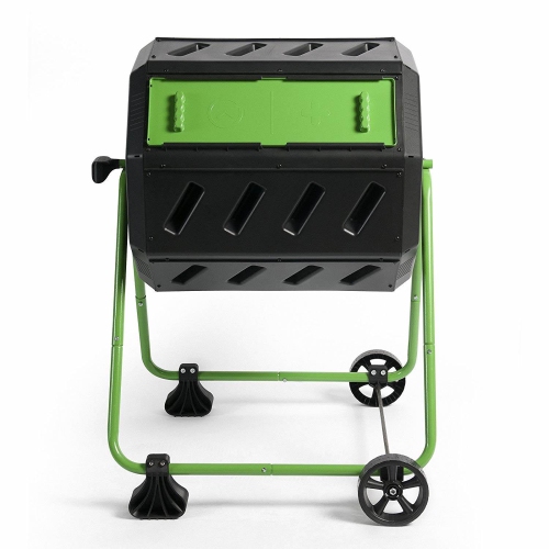 FCMP OUTDOOR  Hotfrog 37 Gallon Dual Chamber Tumbling Composter Bin In Green