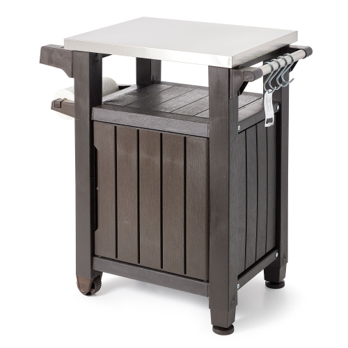 KETER  Unity 40 Gal Patio Storage Grilling Bar Cart W/ Stainless Steel Top In Brown Love this!