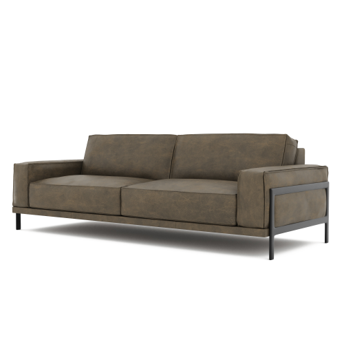 VALENCIA  Chiara Leather Sofa With Steel Frame, Russet Color In Brown