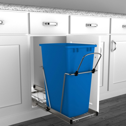 Rev-A-Shelf Pullout Trash Can 35 qt. for Kitchen Cabinets, Blue, RV-12KD-22C-S