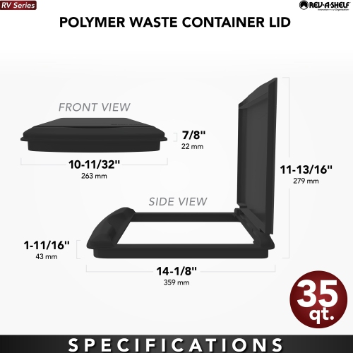 Rev-A-Shelf 35 qt. Trash Can Replacement Lid, Black, RV-35-LID-18-1