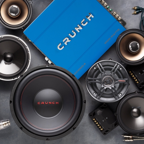 Amplificateur stéréo pour l'auto 4 canaux 1000 W PowerDriveX de Crunch, exclusivité, bleu A/B.