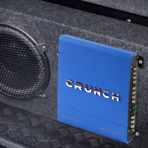 Amplificateur stéréo pour l'auto 4 canaux 1000 W PowerDriveX de Crunch, exclusivité, bleu A/B.