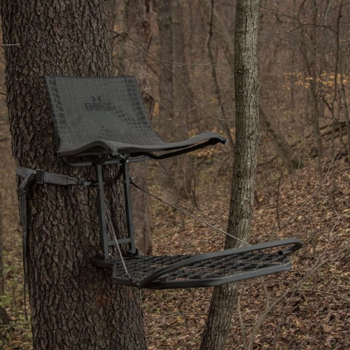 Hawk Kickback LVL Hang-On Tree Stand with Leg Extension Footrest, Black