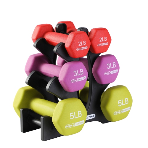 Holahatha 2 3 And 5 Pound Neoprene Dumbbell Free Weight Set With Rack Multicolour 20 Lb