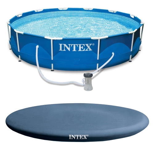 INTEX  12' X 30" Metal Frame Round Swimming Pool W/ Filter Pump & 13' Pool Cover