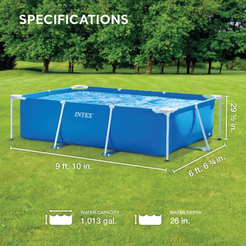 Piscine hors-terre extérieure à cadre rectangulaire de 9,8 pi x 29,5 po d'Intex