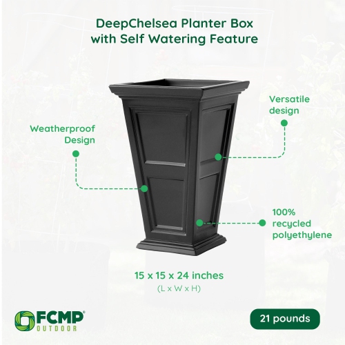 FCMP Outdoor Chelsea Planter Box with Self Watering Feature, Black