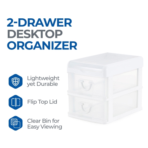 Gracious Living 2-Drawer Desktop and Countertop Organizer Drawer Set, White/Clear 
