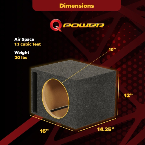 Q Power 10" Heavy-Duty Single Vented Vehicle Subwoofer Enclosure Woofer Box