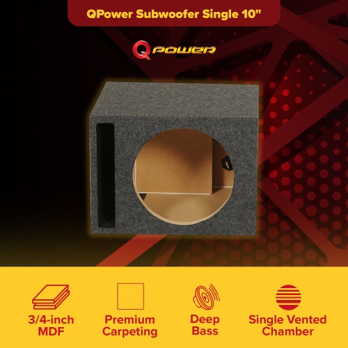 Q Power 10" Heavy-Duty Single Vented Vehicle Subwoofer Enclosure Woofer Box