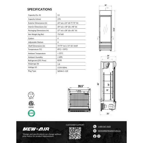 NEW AIR NGR-036-H Commercial 24" Single Glass Door Merchandiser Refrigerator - Ideal for Convenience Stores, Front of House, Grocery Store,