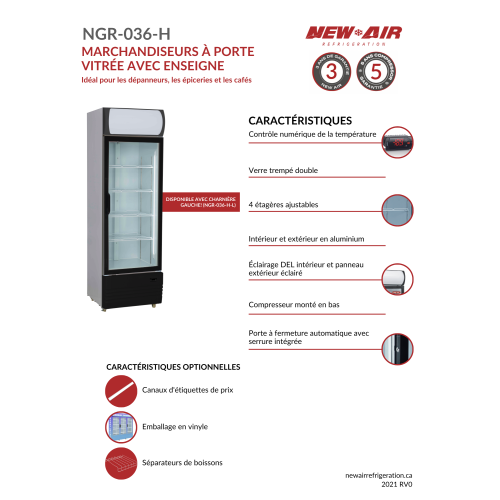 NEW AIR NGR-036-H Commercial 24" Single Glass Door Merchandiser Refrigerator - Ideal for Convenience Stores, Front of House, Grocery Store,