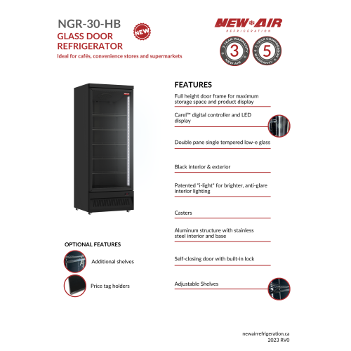 NEW AIR NGR-030-H Commercial 30" Single Glass Door Merchandiser Refrigerator