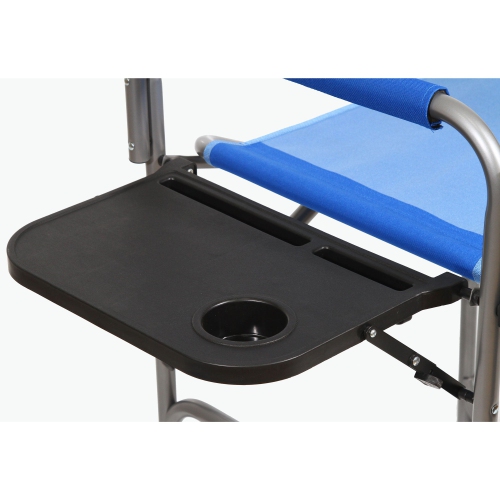 Kamp-Rite Director Portable Lounge Arm Chair with Side Table, Blue