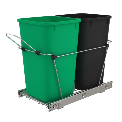 REV-A-SHELF  Double Pullout Trash Can 27 Qt. for Kitchen, Green, Rv-15Kd-1918C-S