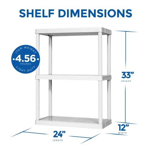 Gracious Living 3 Shelf Fixed Height Light Duty Storage Unit, White