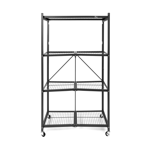 ORIGAMI  R5-06W 4-Wheeled And 4-Shelf Folding Steel Wire Shelving Storage In Black