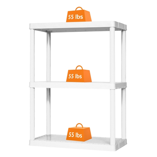 Gracious Living 3 Shelf Fixed Height Light Duty Storage Unit, White