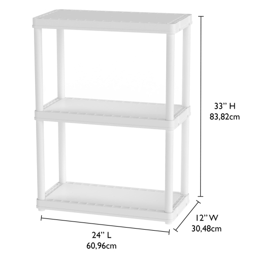 Gracious Living 3 Shelf Fixed Height Light Duty Storage Unit, White