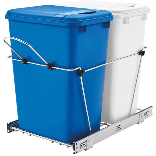 REV-A-SHELF  Double Pullout Trash Can 35 Qt. for Kitchen, Rv-18Kd-11Rc-S