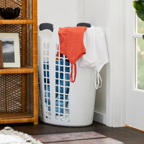 Gracious Living Easy Carry Flex 87 L Plastic Laundry Hamper, White