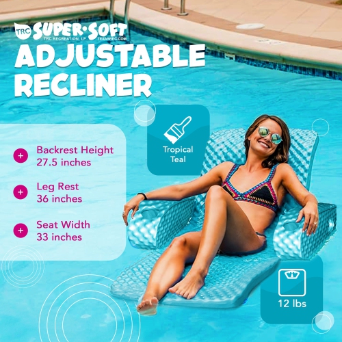 TRC Recreation Super Soft Adjustable Pool Lounger Recliner Float, Tropical Teal