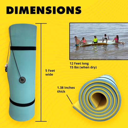 Lagoon Lounge 5 x 12 Foot Family Lake or Pool Water Floating Lounge Mat, Teal