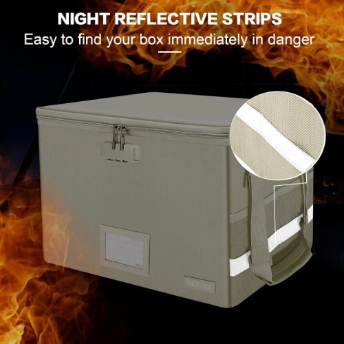 Boîte de classement pour documents résistante au feu avec verrou - rangement pliable, portatif, couvercle à fermeture à glissière et poignée pour