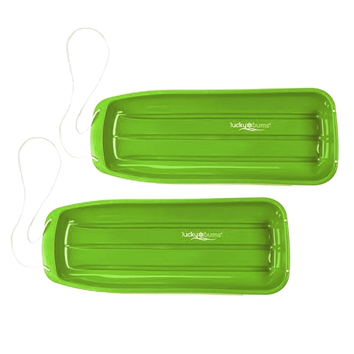 LUCKY BUMS  Kids 48 Inch Plastic Snow Toboggan Sled W/ Pull Rope, Green (2 Pack)