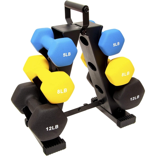 BALANCEFROM FITNESS  5, 8, And 12 Pound Neoprene Coated Dumbbell Set With Stand Perfect for home workouts