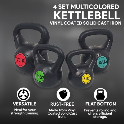 BalanceFrom Fitness Home Gym Vinyl Coated Solid Cast Iron Kettlebell Weight Set
