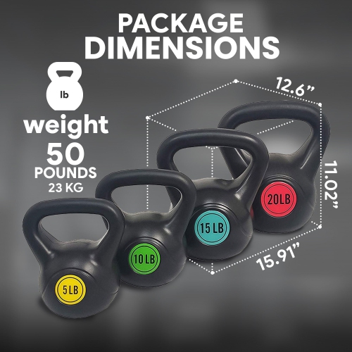 BalanceFrom Fitness Home Gym Vinyl Coated Solid Cast Iron Kettlebell Weight Set
