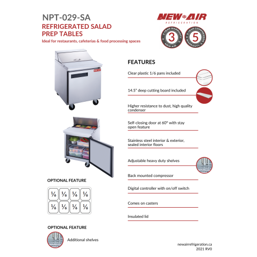 NEW AIR NPT-029-SA Commercial 29" Double Door Salad/Sandwich Prep Table - Ideal for Restaurants, Cafeterias & Food Processing Spaces