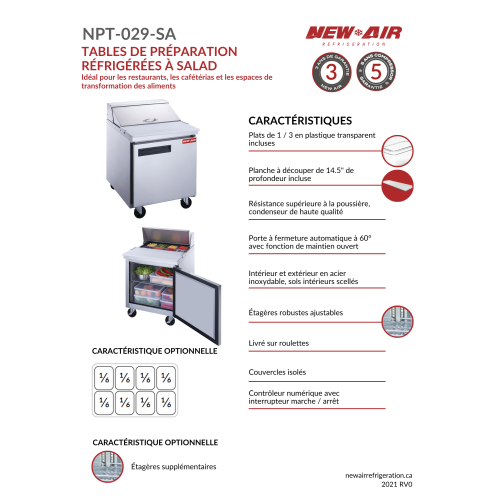NEW AIR NPT-029-SA Commercial 29" Double Door Salad/Sandwich Prep Table - Ideal for Restaurants, Cafeterias & Food Processing Spaces