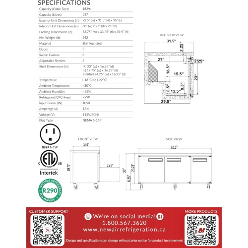 NOUVELLE table de préparation de pizza réfrigérée en acier inoxydable NPT-044-pi commerciale de 44 po - idéale pour les restaurants, les cafétérias