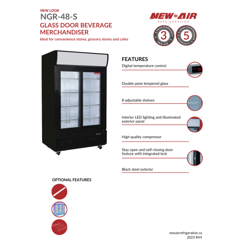NEW AIR NGR-48-S Commercial 48" Double Glass Door Merchandiser - Ideal for Convenience Stores, Front of House, Grocery Store, Restaurants & Cafés