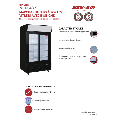 NEW AIR NGR-48-S Commercial 48" Double Glass Door Merchandiser - Ideal for Convenience Stores, Front of House, Grocery Store, Restaurants & Cafés