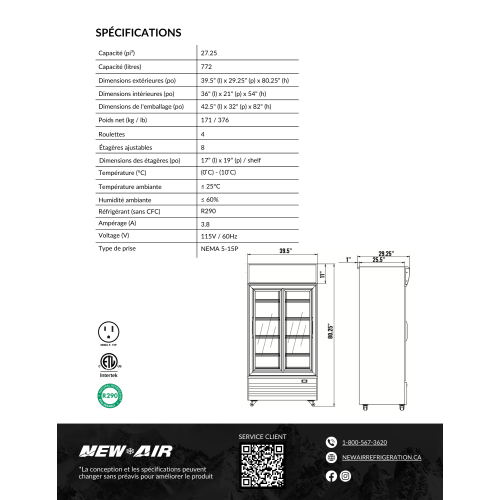NEW AIR NGR-48-S Commercial 48" Double Glass Door Merchandiser - Ideal for Convenience Stores, Front of House, Grocery Store, Restaurants & Cafés