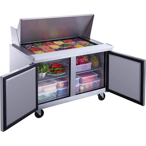 NEW AIR NPT-048-MSA Commercial 48" Mega Top Double Door Salad/Sandwich Prep Table - Ideal for Restaurants, Cafeterias & Food Processing Spaces