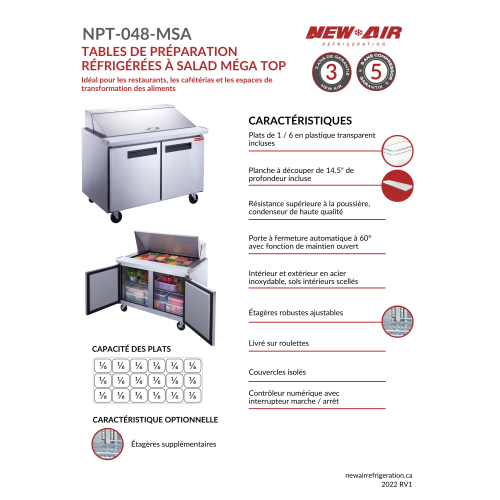 NEW AIR NPT-048-MSA Commercial 48" Mega Top Double Door Salad/Sandwich Prep Table - Ideal for Restaurants, Cafeterias & Food Processing Spaces