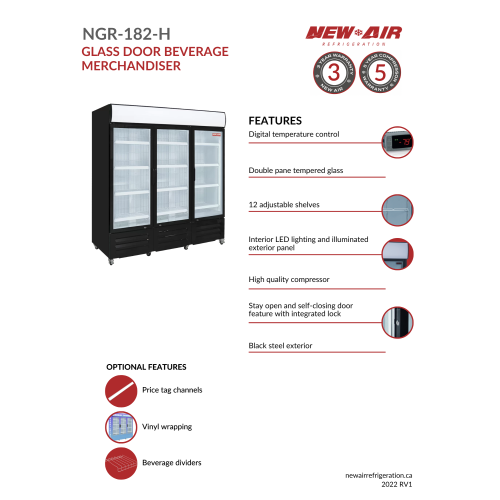 NEW AIR NGR-182-H Commercial 78" Triple Sliding Glass Door Merchandiser Refrigerator - Ideal for Convenience Stores, Front of House, Grocery Store,